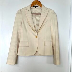 Theory Cream and Pinstripe Tailored Blazer with Notched Lapels